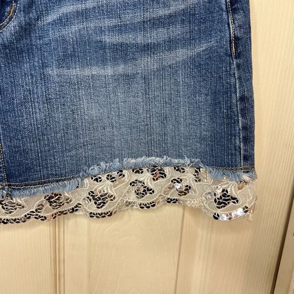Y2K YMZ Lace Sequins Trim Mini Denim Skirt Size 11 - Picture 6 of 11